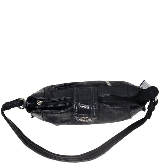 M.C. Marc Chantal Leather Purse Black Handbag Croco Gator Shoulder Strap - Picture 7 of 11